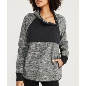 Abercrombie & Fitch Pullover Womens Medium Gray Quilted Snap Fleece